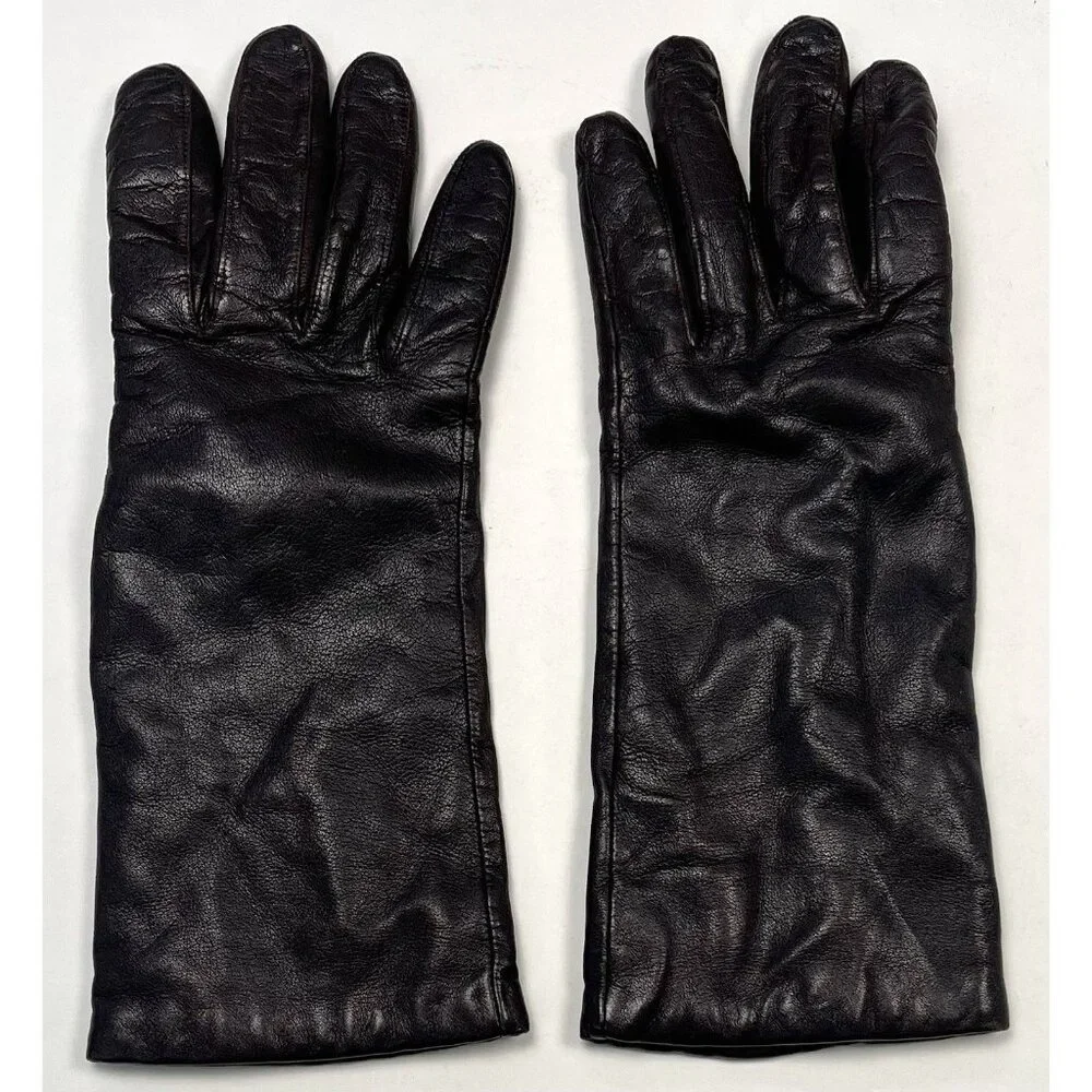 VTG Womens Size 7.5 Brown Genuine Leather Cashmere Lined GLOVES WPL 8931 EUC